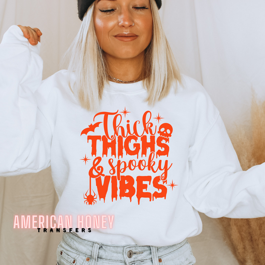 THICK THIGHS SPOOKY VIBES HALLOWEEN - ORANGE (SCREEN PRINT)