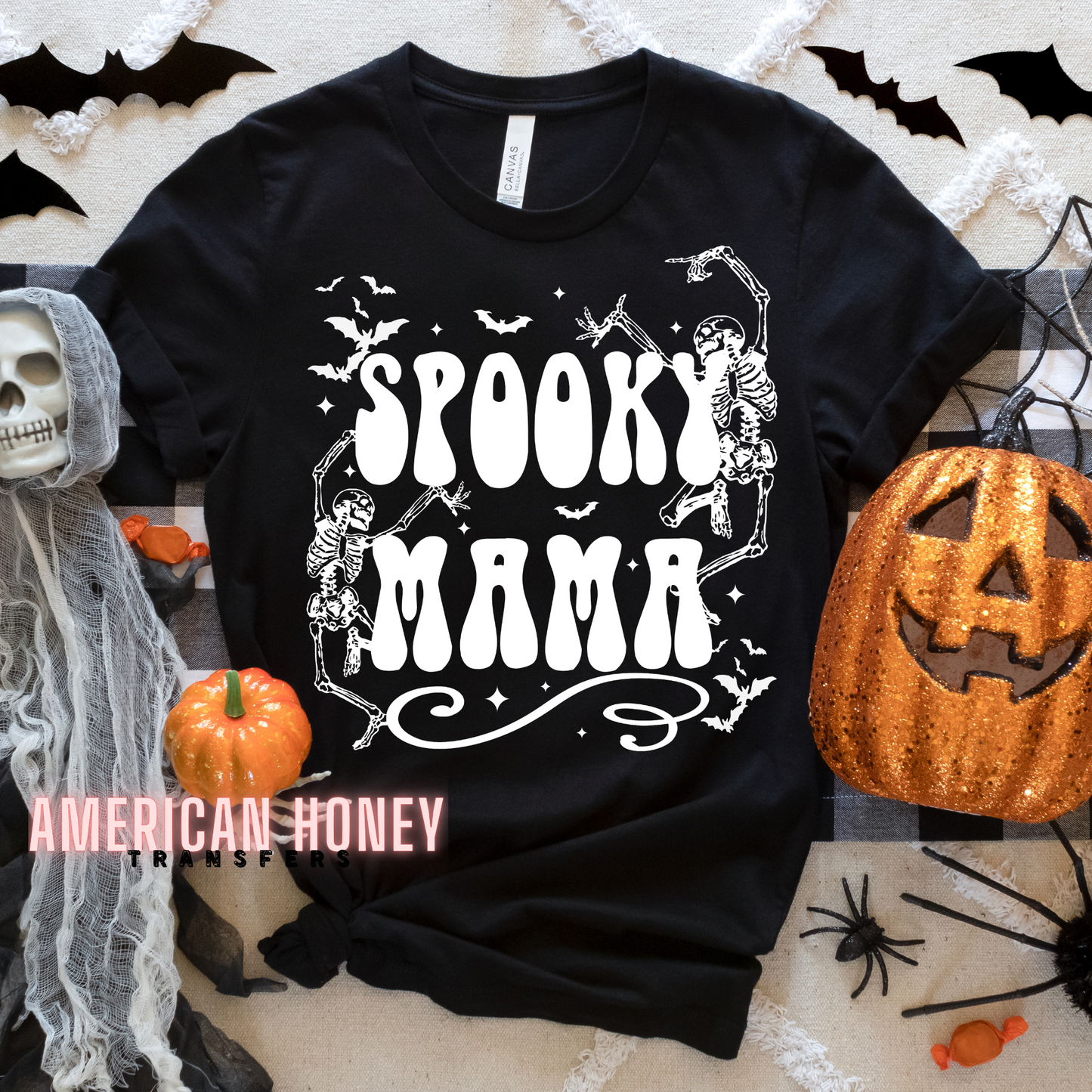 SPOOKY MAMA SKELETON - WHITE (SCREEN PRINT)