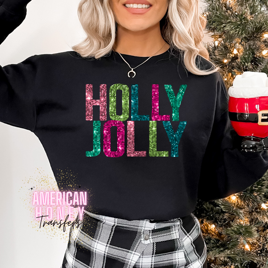 HOLLY JOLLY FAUX SEQUIN (THIN MATTE CLEAR FILM SCREEN PRINT)